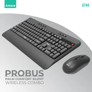 Amaze A744 Probus Palm Comfort Silent Wireless Keyboard & Mouse Combo – Black – BIS